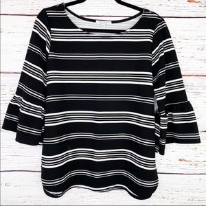 Green Envelope striped bell sleeve pullover blouse